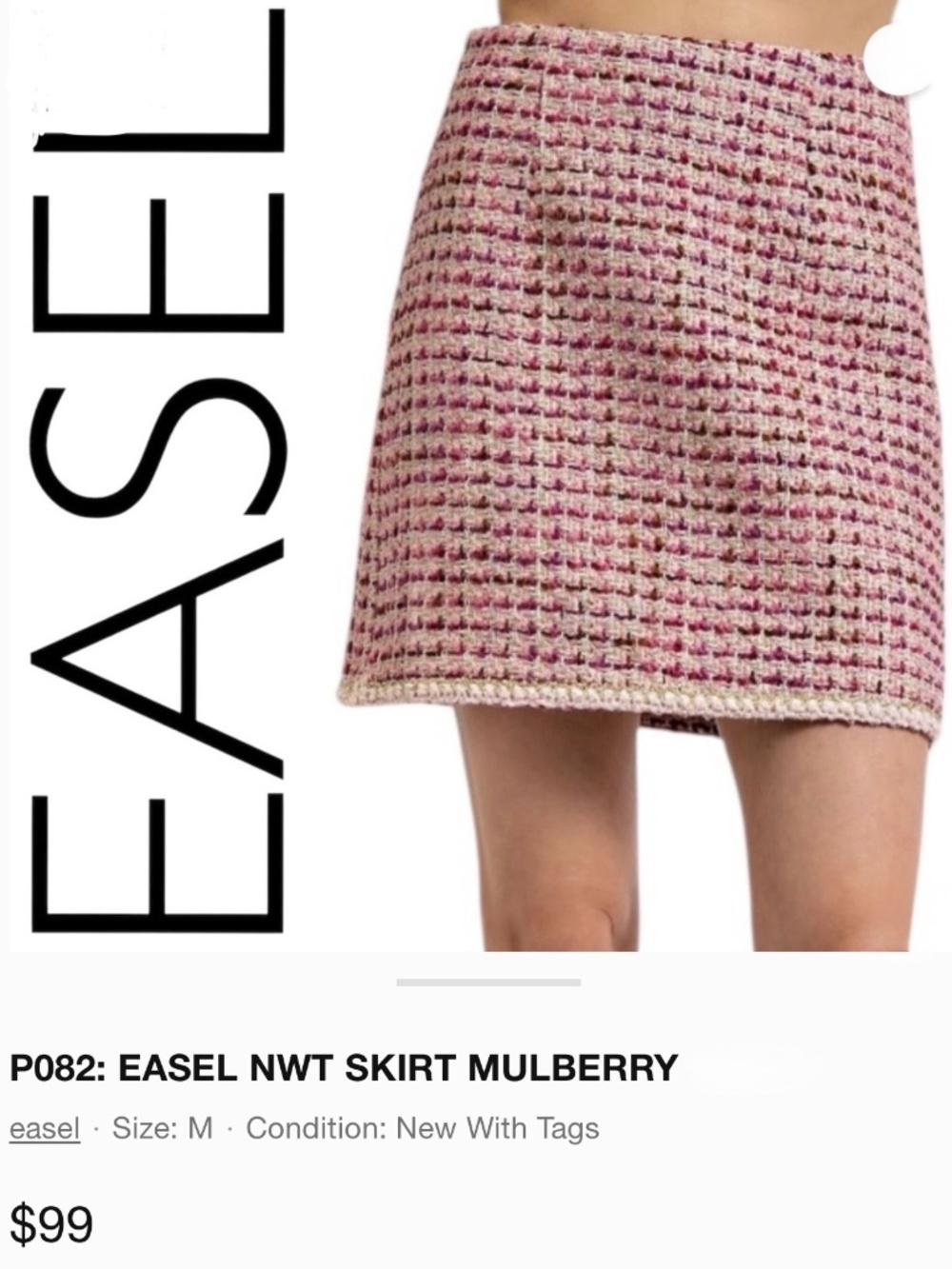 EASEL_NWT_LIGHTWEIGHT TWEED SKIRT MULBERRY_SZ MED